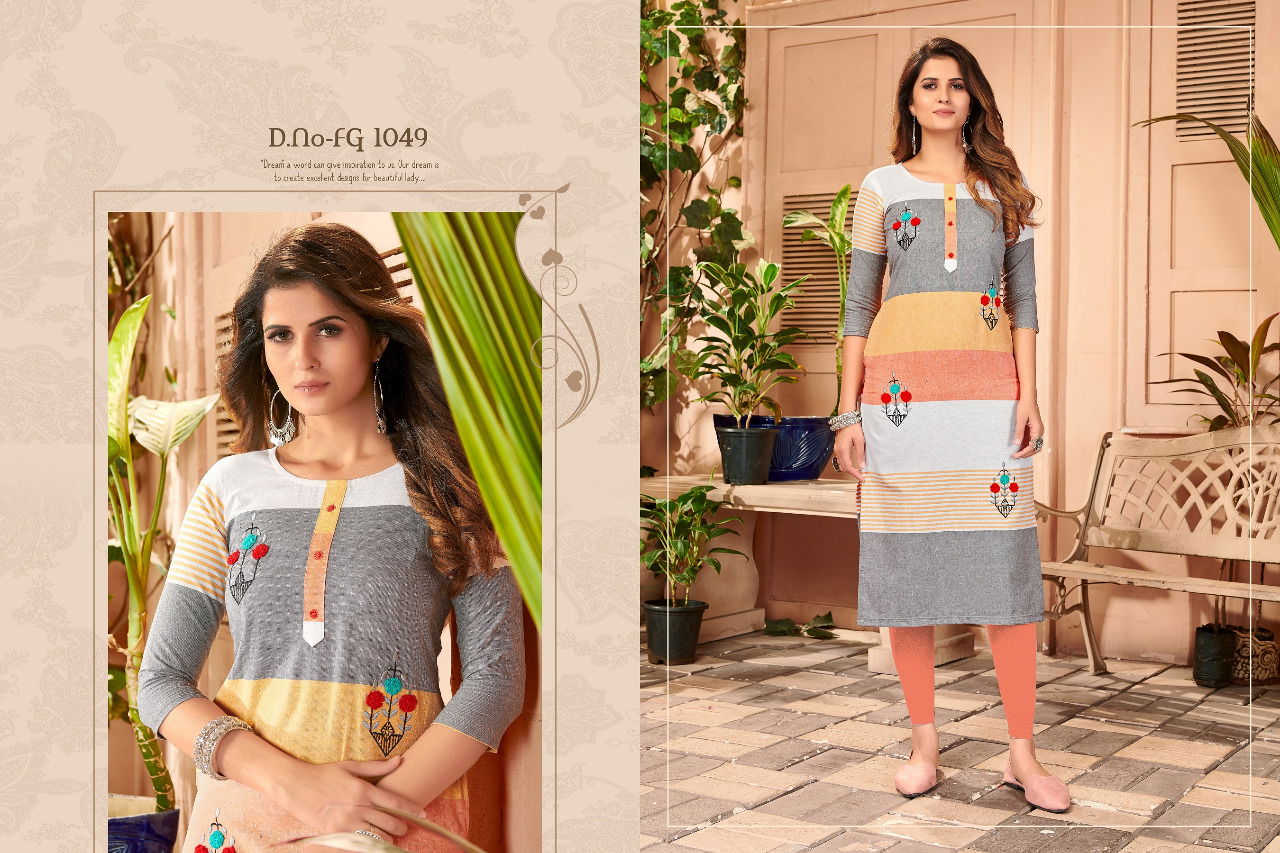 Fg Sunshine 1 Weaving Ethnic Wear Fancy Hand Work Embroidery Kurti Collection